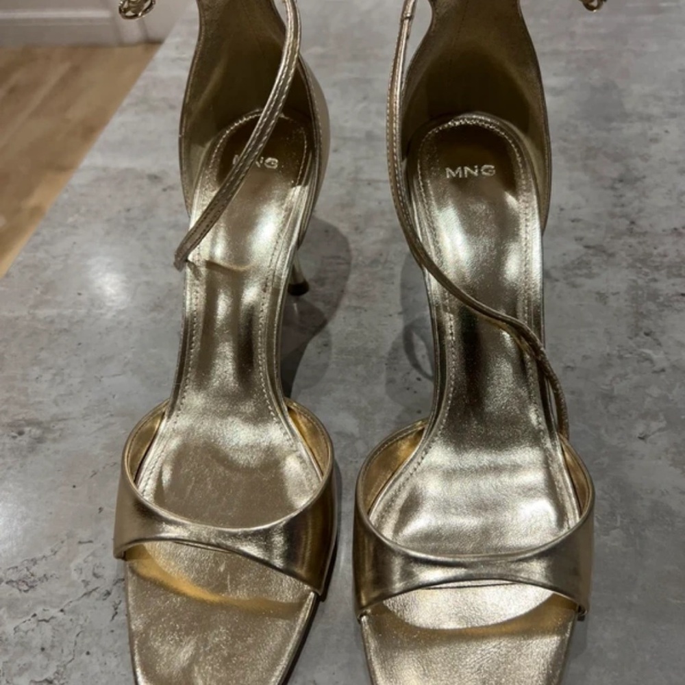Mango Shiny Gold Strappy Heels